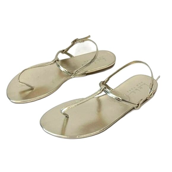 Nicole Miller Gold Sandals Flat Thin Straps Buckle Size 7.5 Summer Beach - Picture 4 of 9